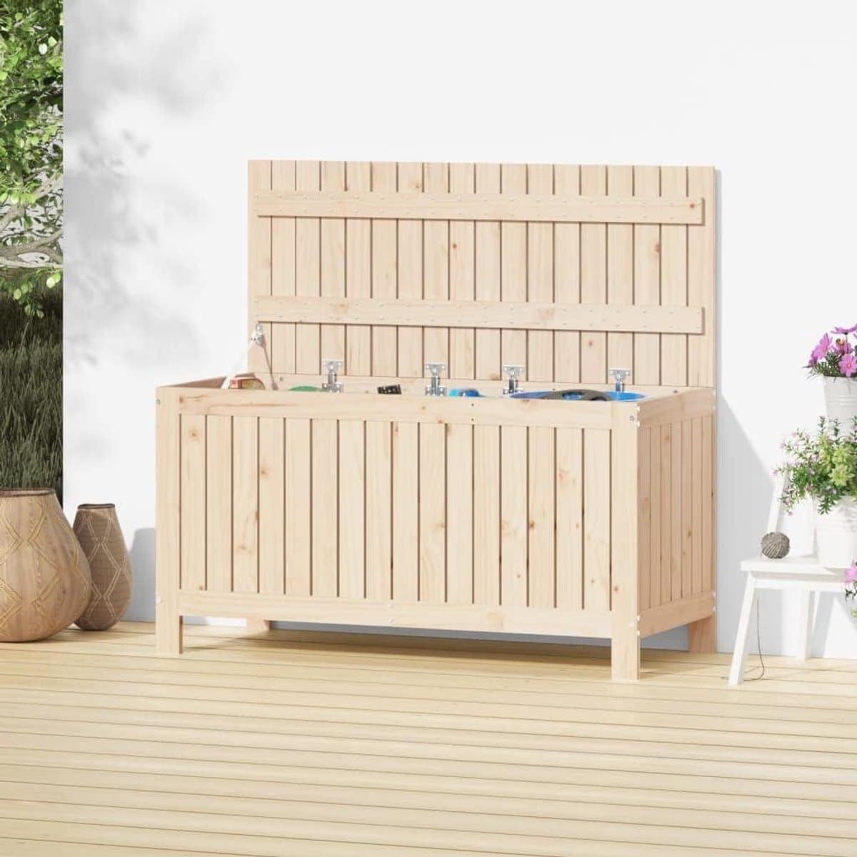 tuinkist grenenhout opbergbox tuin tuinspullen opbergen gasveer