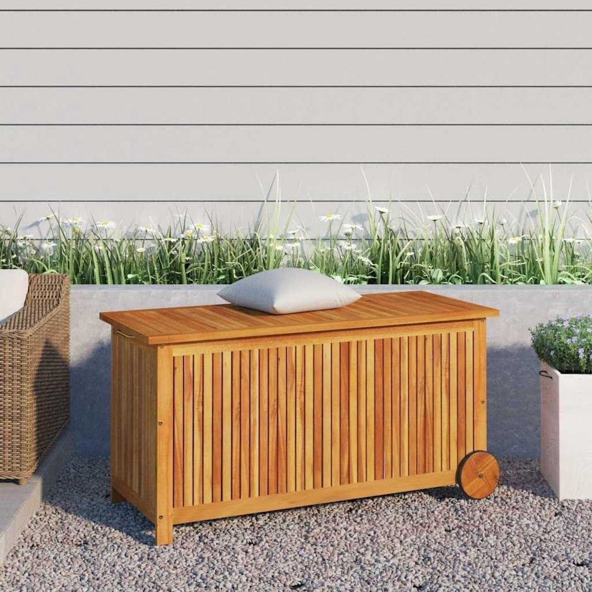 tuinkist met wieltjes van massief hout acacia 113 x 50