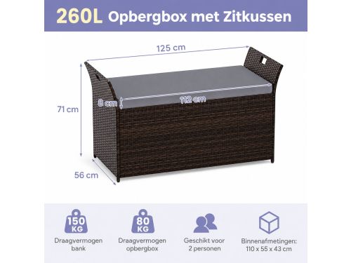 Tuinkist - Opbergbox voor buiten- Tuinbox - Opbergbox met kussen
