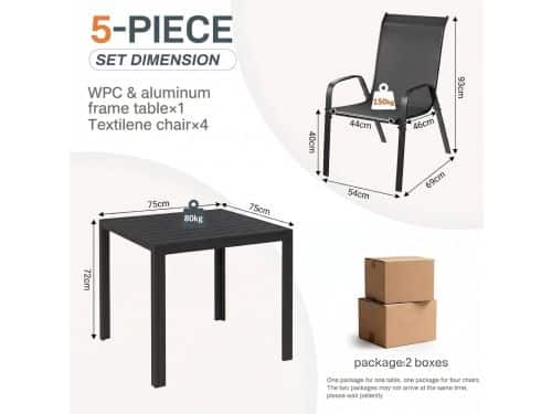 Tuinmeubelset Depauwonen Nova - 5-delige balkonset met 4 stapelbare tuinstoelen