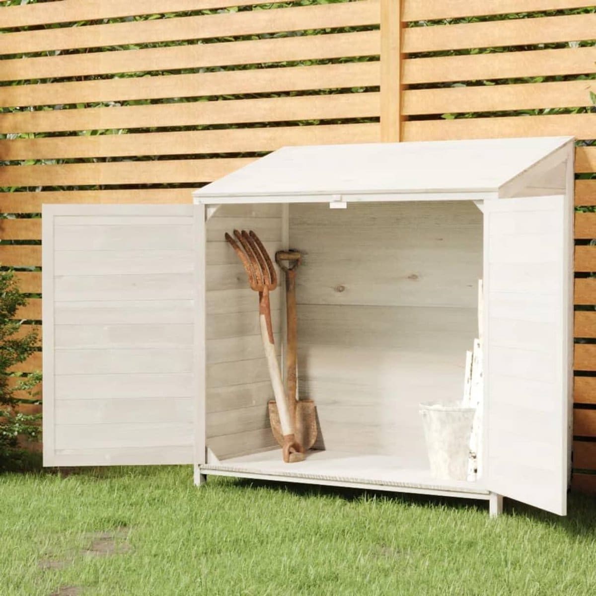 tuinopslag massief hout opbergbox buiten tuinspullen organiseren