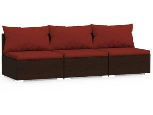 vidaXL 3-zits Bank met Kussens - Poly Rattan Bruin Tuinstoel