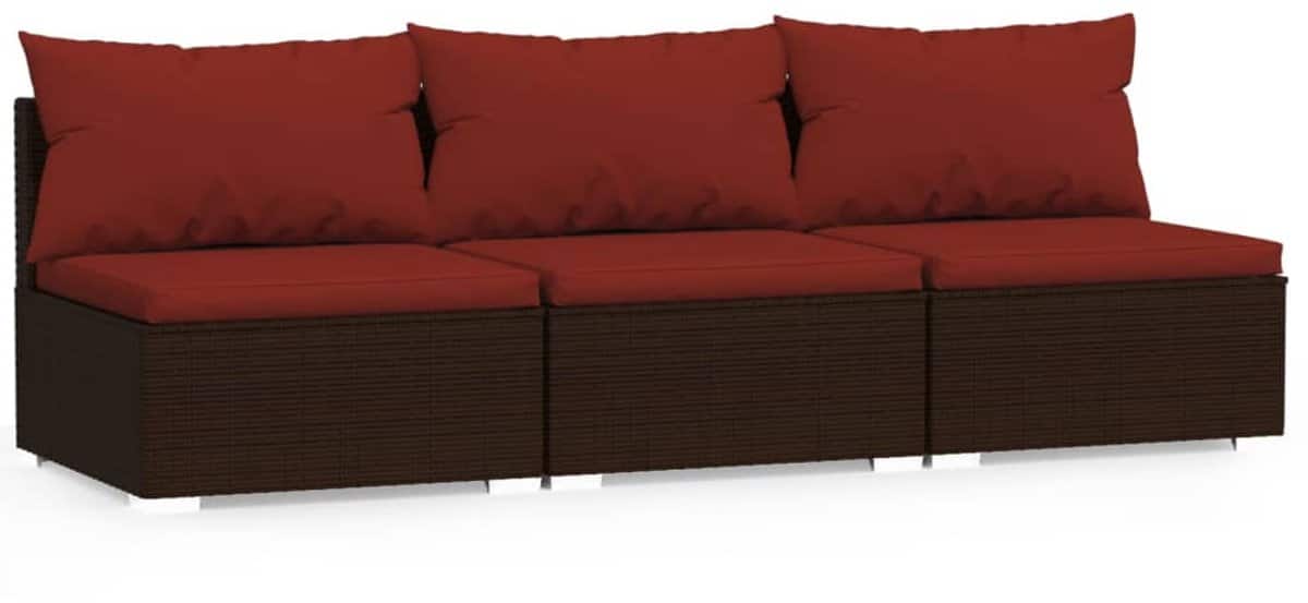 vidaxl 3 zits bank met kussens poly rattan bruin tuinstoel