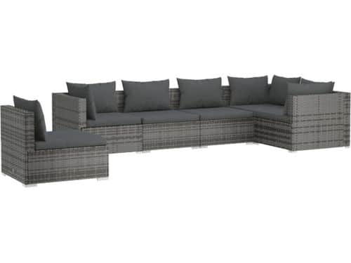 vidaXL 6-delige Loungeset Poly Rattan Grijs Lounge Set