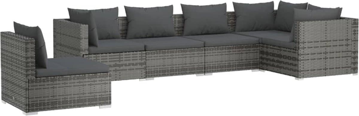 vidaxl 6 delige loungeset poly rattan grijs lounge set