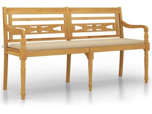 vidaXL Bankje Batavia met kussen - 150 cm teak Tuinbank