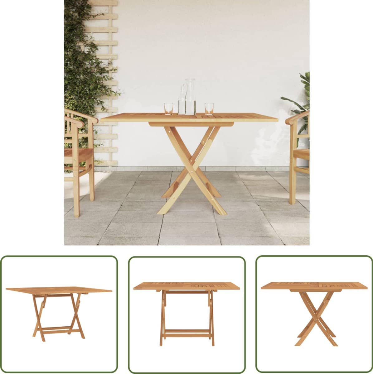 vidaxl teak hout tuin tafel tuintafel inklapbaar 110x110x75