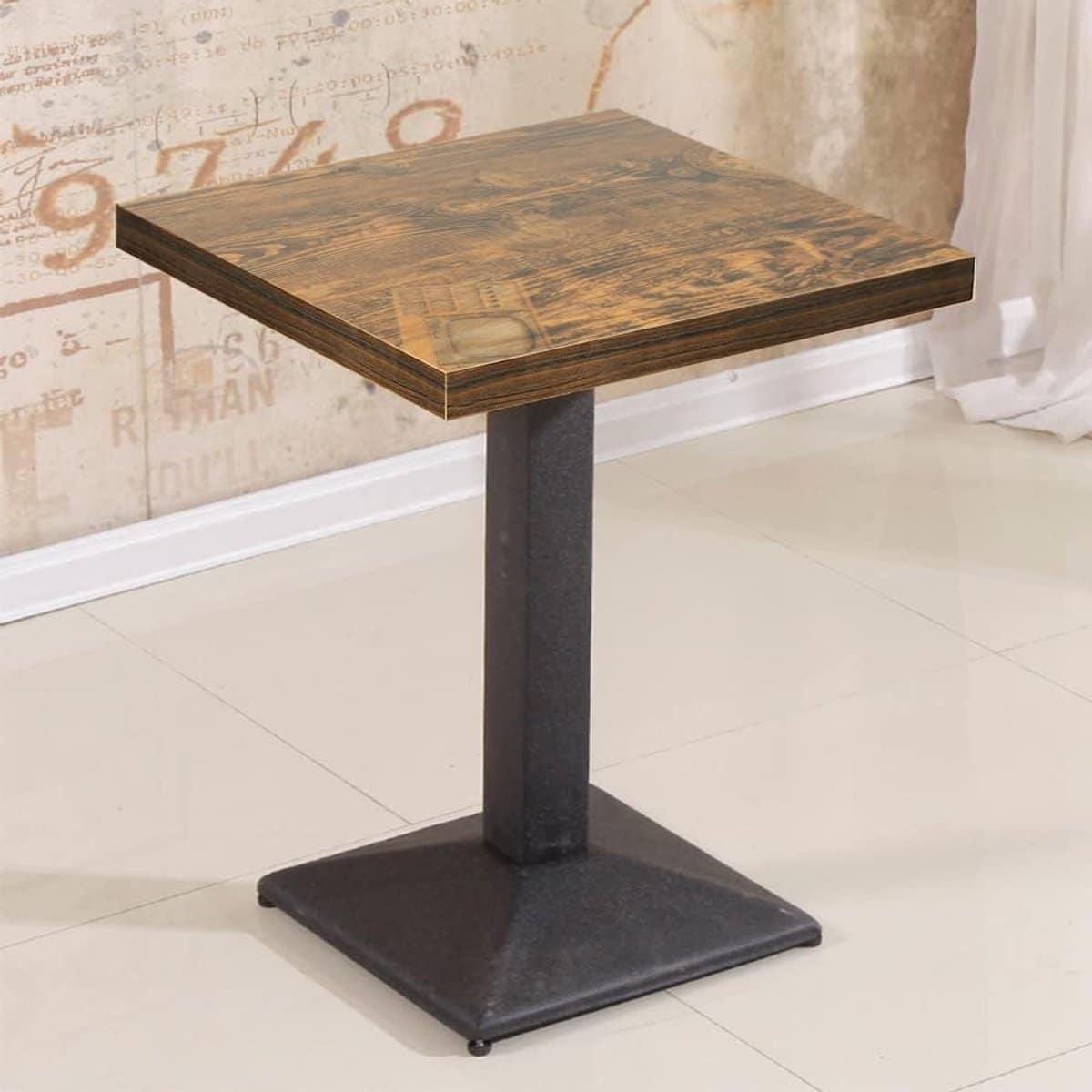 vierkante eettafel / bartafel i industriële stijl i houten tafelblad
