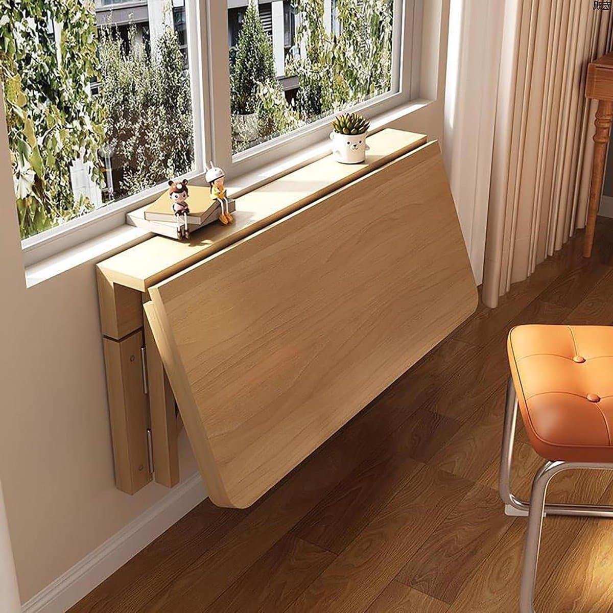 wandgemonteerde klaptafel compact massief houten druppelbladontwerp voor kleine ruimtes