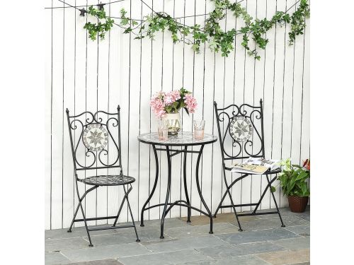 Wishdor 3-Delige Bistroset - Opvouwbare Stoelen En Mosaïektafel - Voor