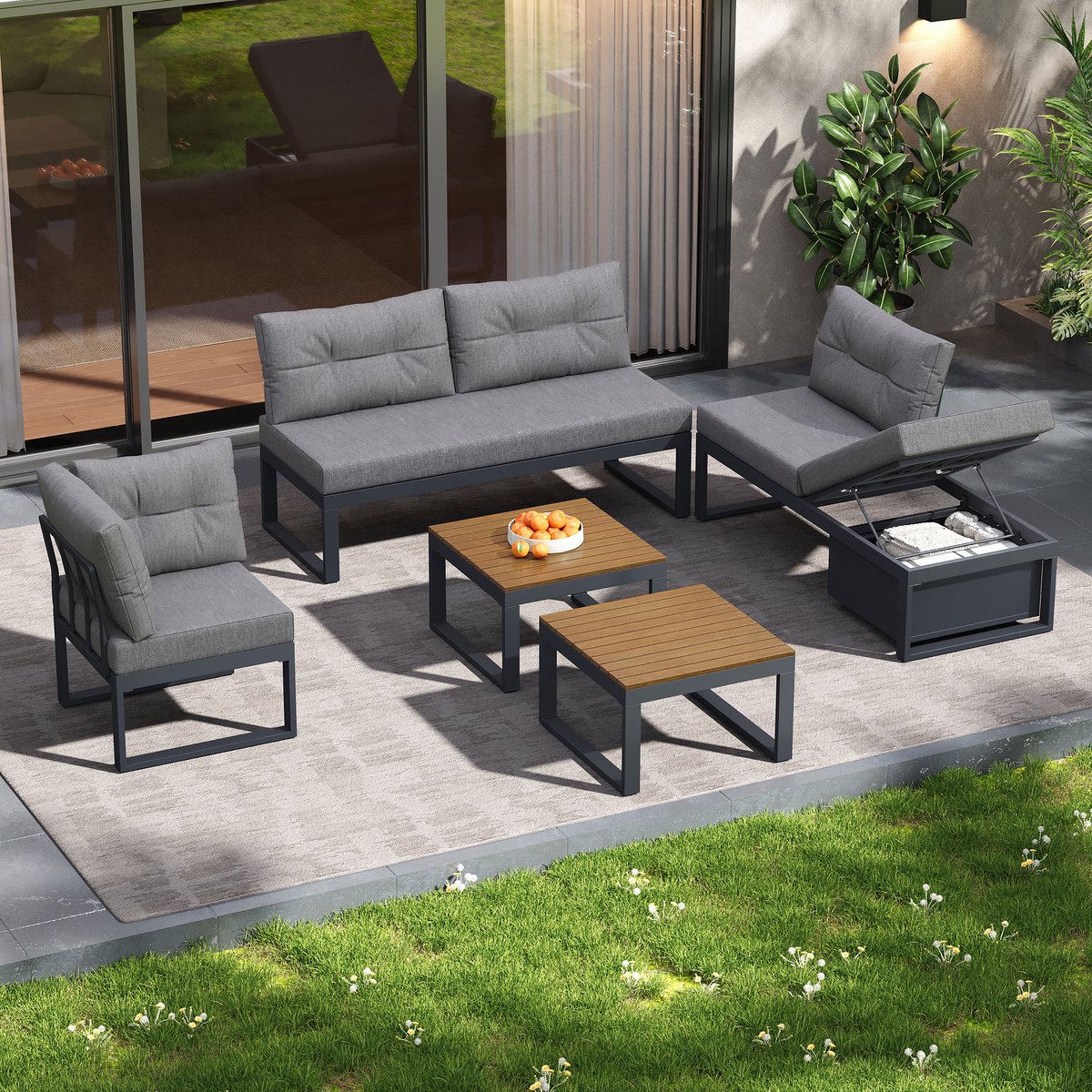 wishdor modulaire tuinloungeset 3 standen rugleuning en opbergruimte modern