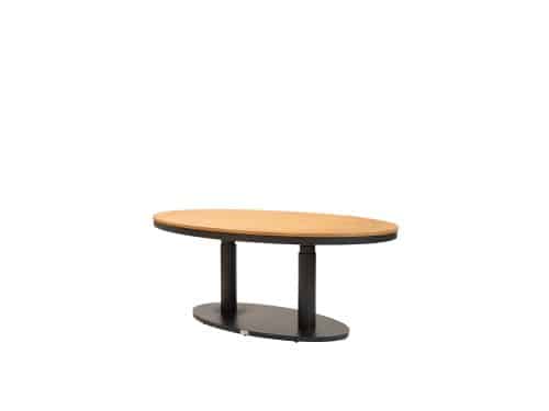 Woldo in hoogte verstelbare tafel ovaal 150 x 90 met teak blad