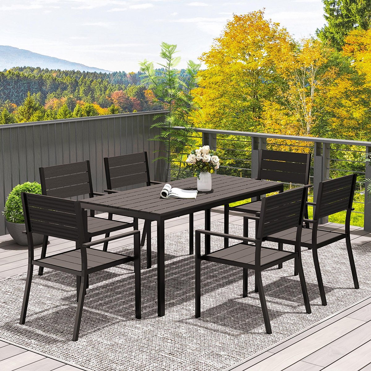 yehtokhome 7 delige zitgroep, tuinset voor 6 personen, eettafel met 6