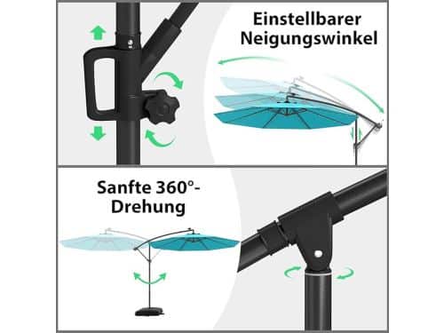 Zweefparasol 300 cm Depauwonen Solar LED Premium | 360° Draaibaar