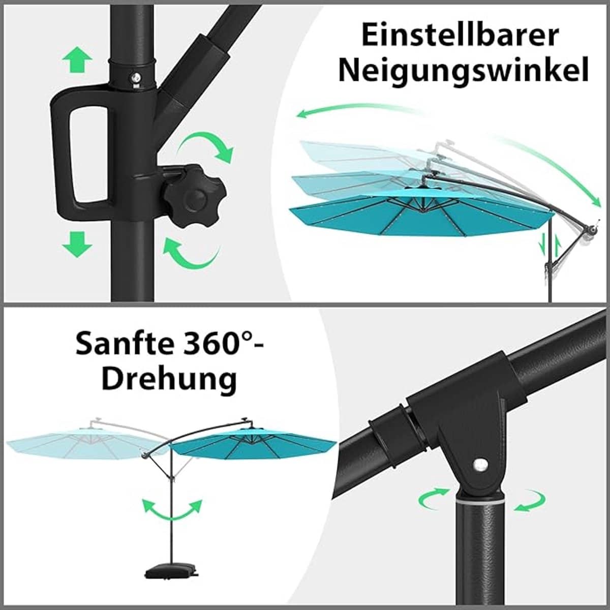 zweefparasol 300 cm depauwonen solar led premium | 360° draaibaar