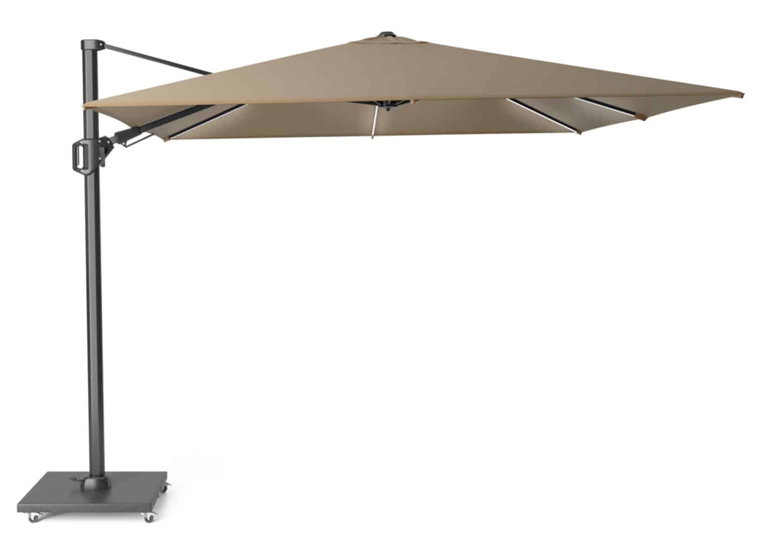 zweefparasol challenger t2 glow 300×300 cm taupe zonwering platinum platinum