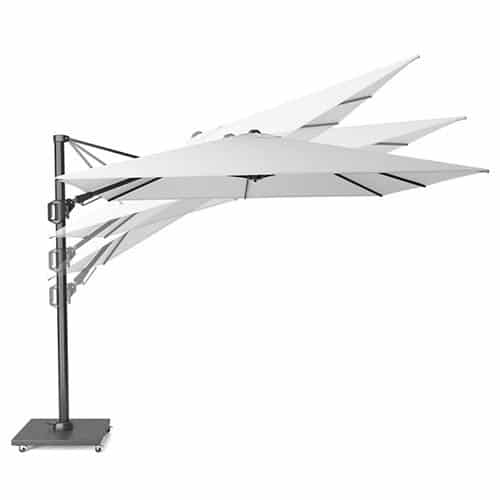zweefparasol challenger zijwaarts kantelbaar (t2) premium 3×3 meter manhattan zonwering platinum i platinum