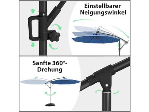 Zweefparasol Depauwonen 300 cm met LED-verlichting, zonnepaneel, draaibaar en hoogte