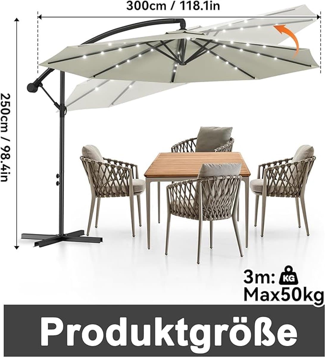 zweefparasol depauwonen led 300 cm aluminium balkon & tuin