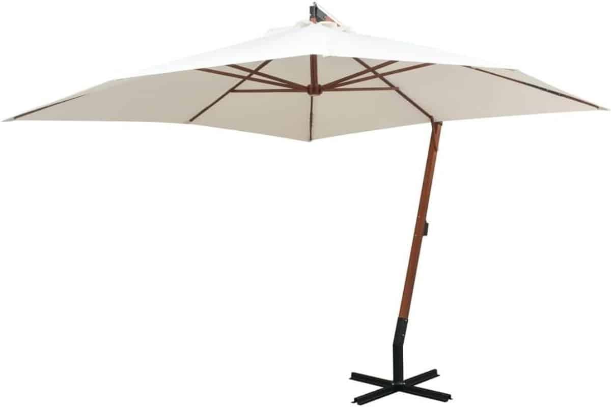 zweefparasol hout buiten schaduw terras ontspannen vrij