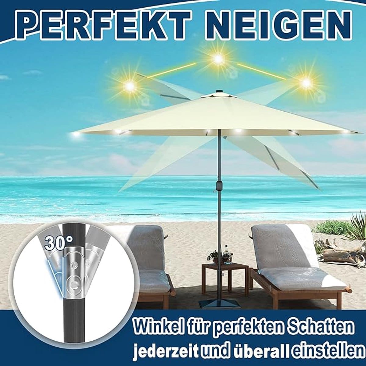 zweefparasol met led depauwonen Ø300 cm luxe hangparasol met