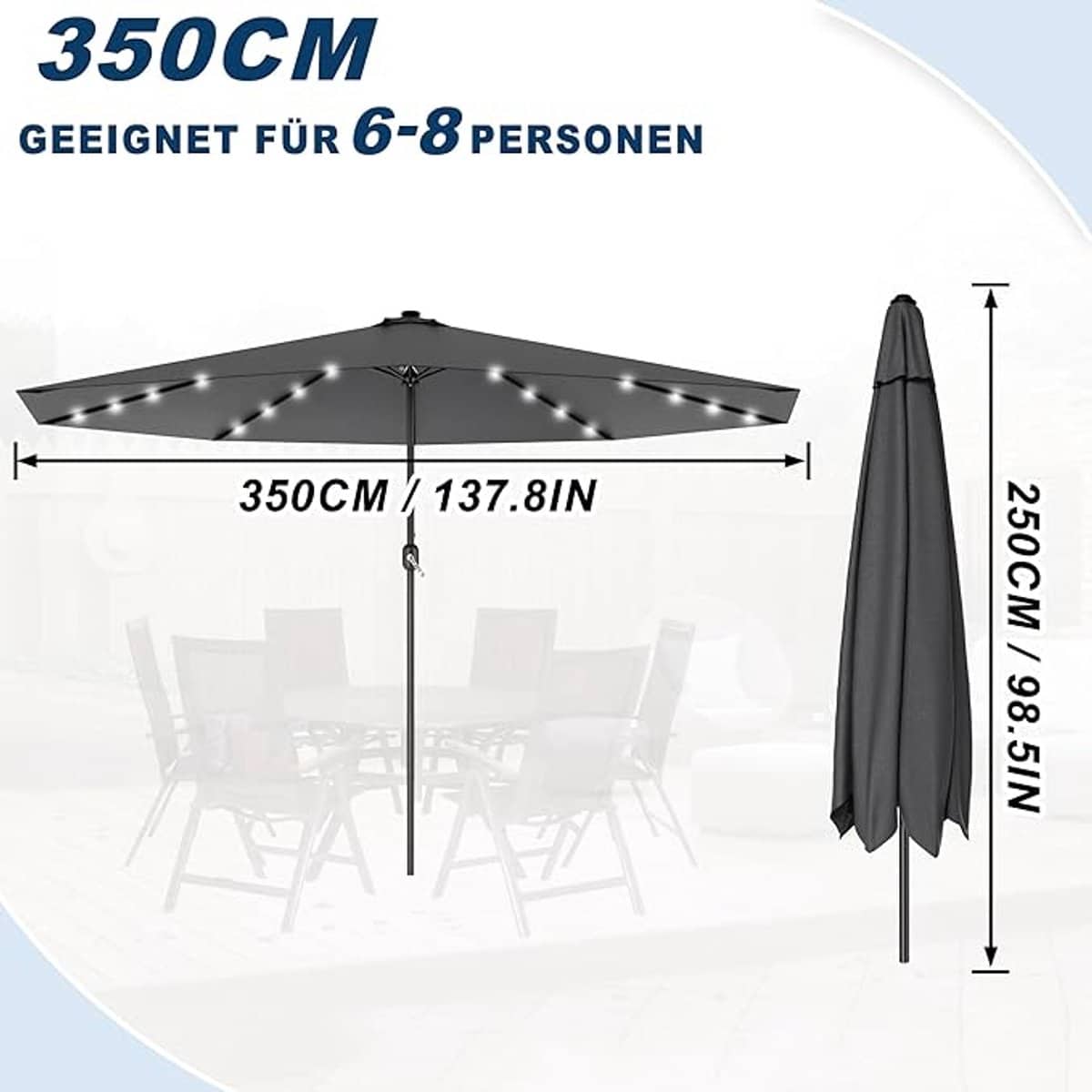 zweefparasol met led depauwonen Ø350 cm luxe hangparasol met