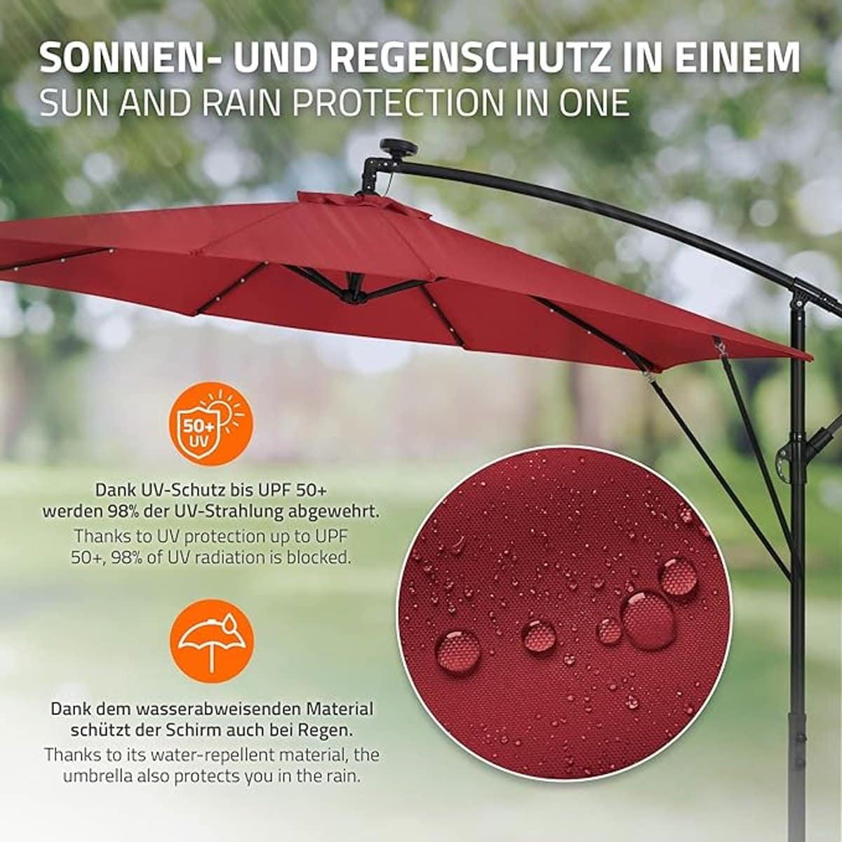 zweefparasol met led verlichting 300 cm depauwonen rond balkon