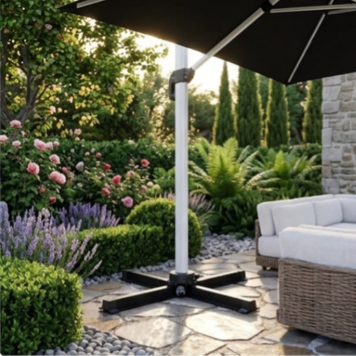 zweefparasol rechthoekig 300×200 cm met dubbel dak, 360° draaibaar &