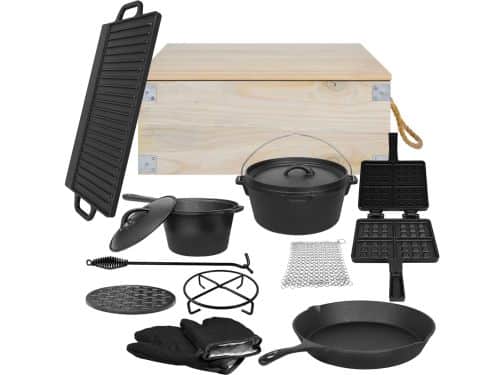 11-delige Dutch Oven Set van Gietijzer met Houten Opbergkist
