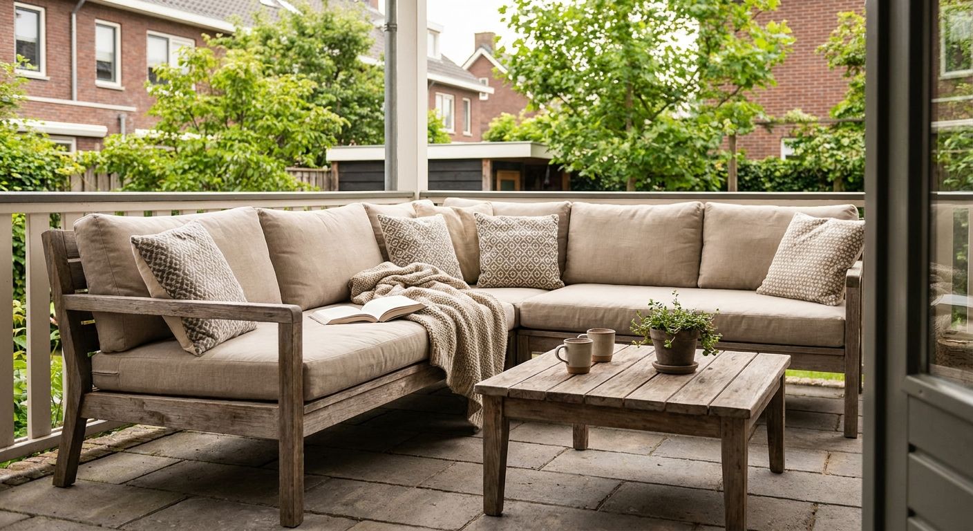 Gezellige houten loungeset op overdekt terras