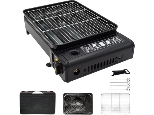 2-in-1 camping gasbarbecue set campinggrill incl. 4x gaspatroon 227g balkongrill