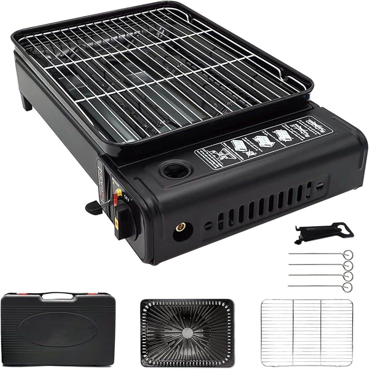 2 in 1 camping gasbarbecue set campinggrill incl. 4x gaspatroon 227g balkongrill