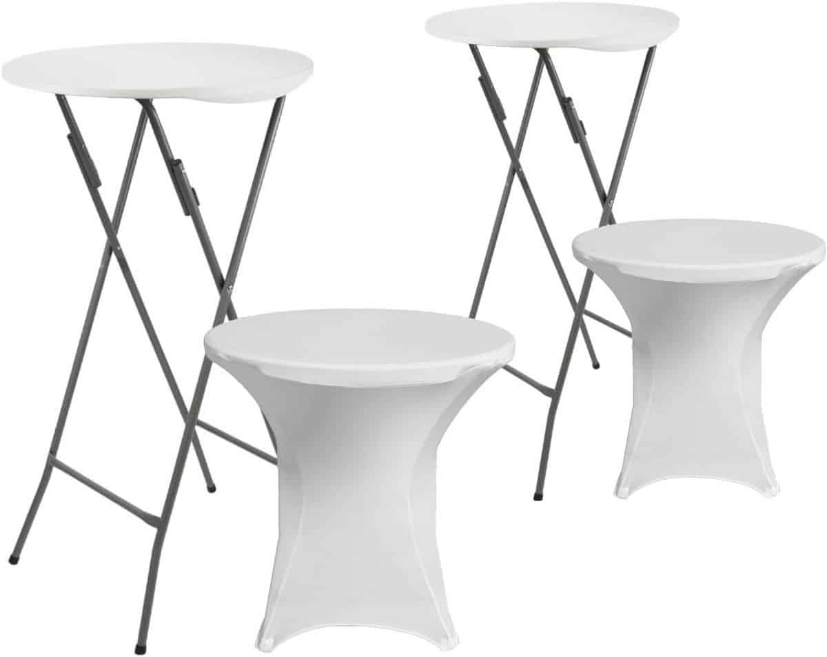 2 pack witte klaptafels rond met tafelovertrek 61×105 cm