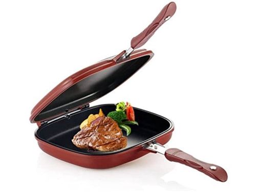 28cm antiaanbakpan, praktische steakpan, BBQ-koekenpan, vierkante dubbelzijdige koekenpan