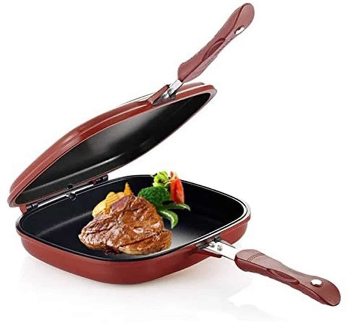 28cm antiaanbakpan, praktische steakpan, bbq koekenpan, vierkante dubbelzijdige koekenpan