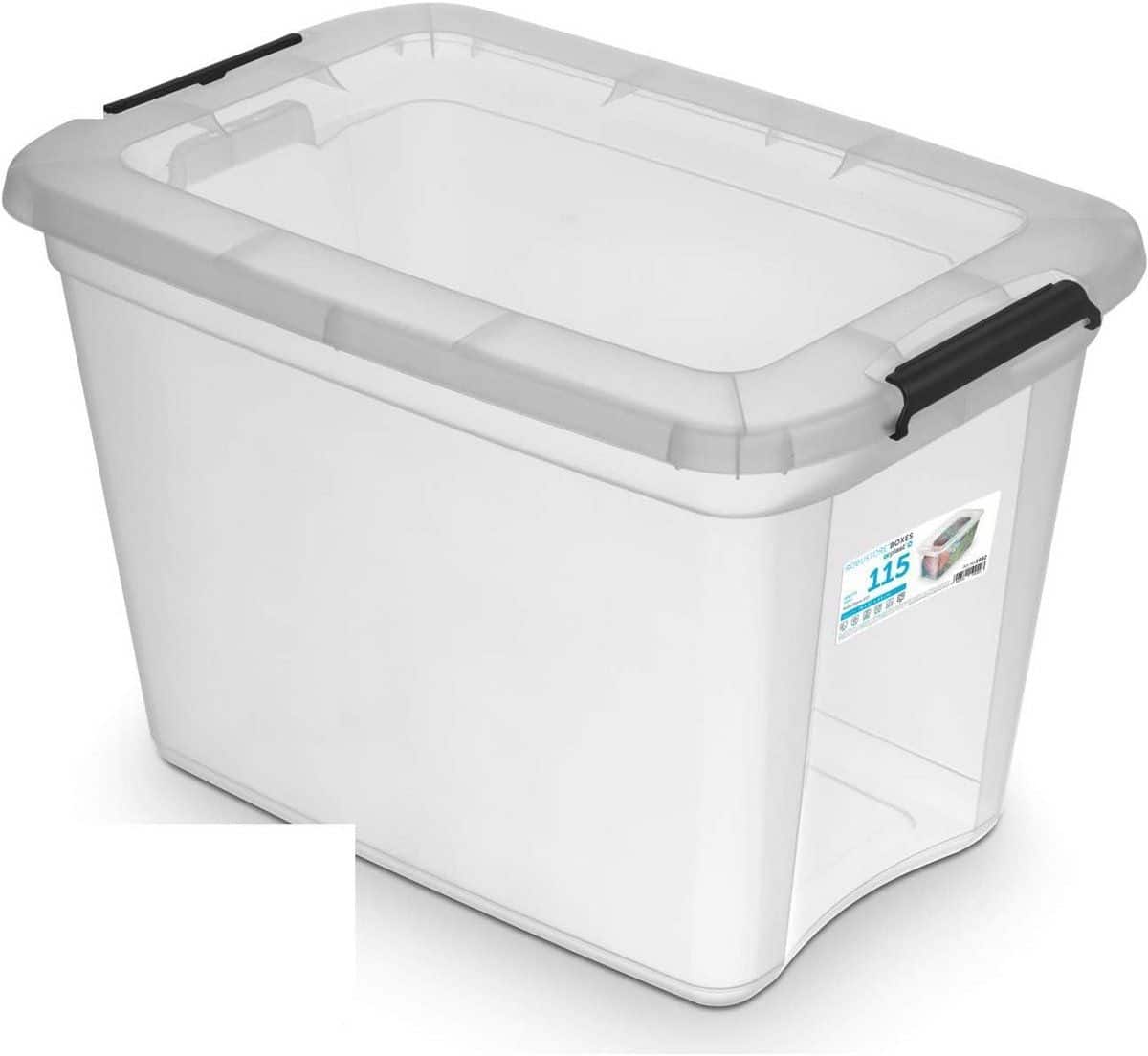 6x stevige opbergbox 115 liter met clips grote transparante