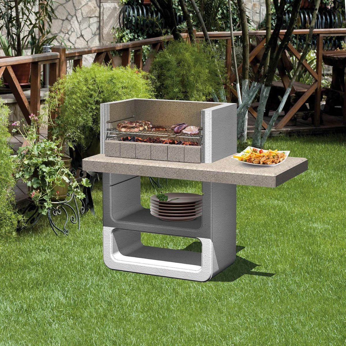 agadir flamepro houtskool barbecue met verstelbaar grillrooster en opbergplank