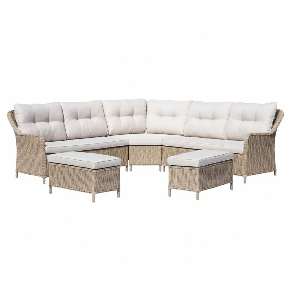 arizona dining loungeset 7 personen | wicker + aluminium | royal sand | 5 delig 245x245cm | zonder tafel