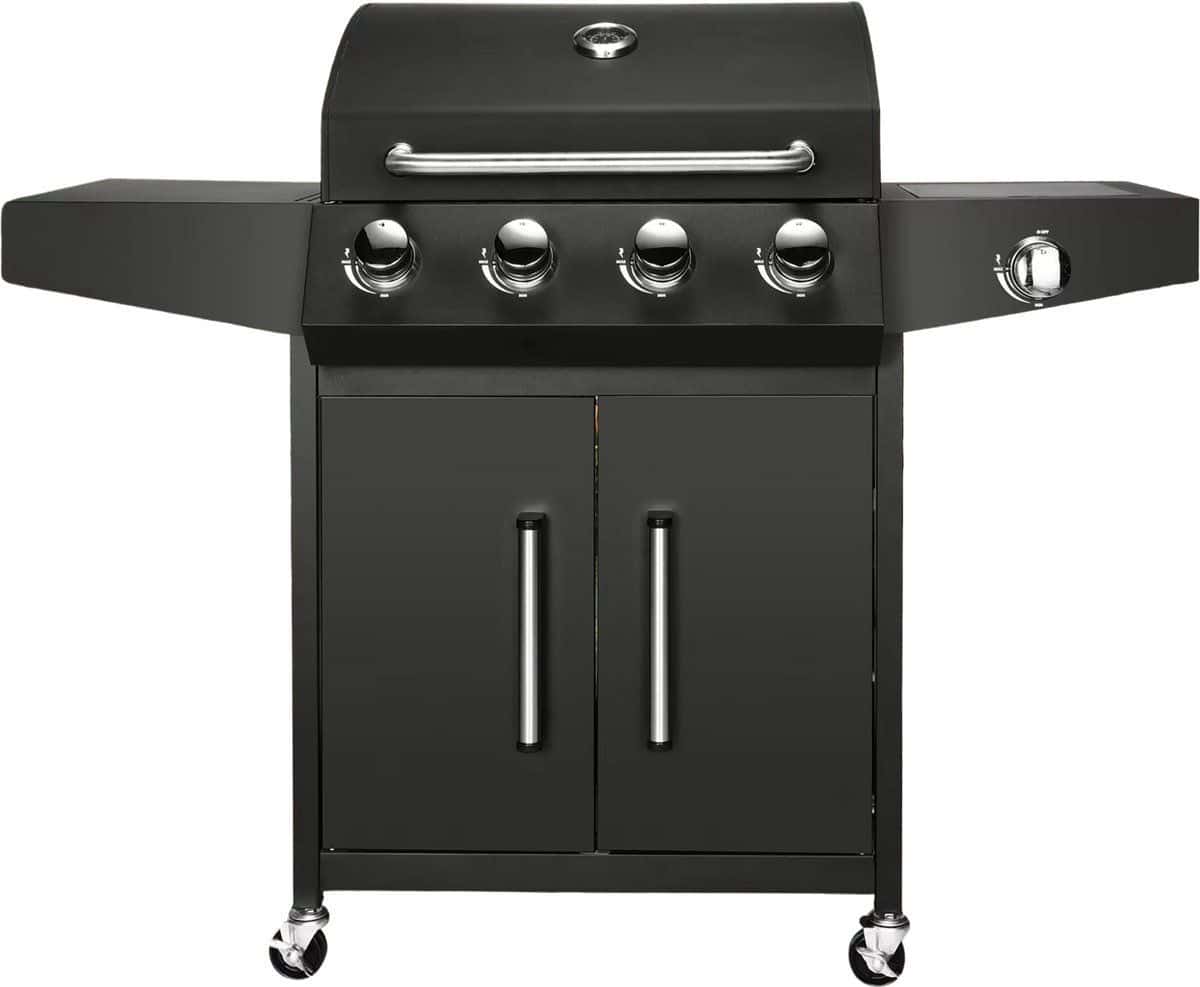 auto grille zwart barbecue op gas, thermostaat en olievanger