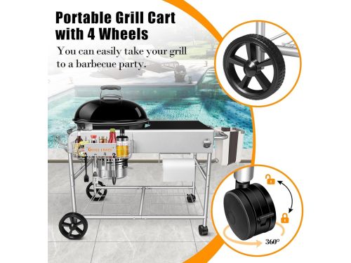 BBQ Grillwagen voor Kogelbarbecue met Werktafel en Wielen