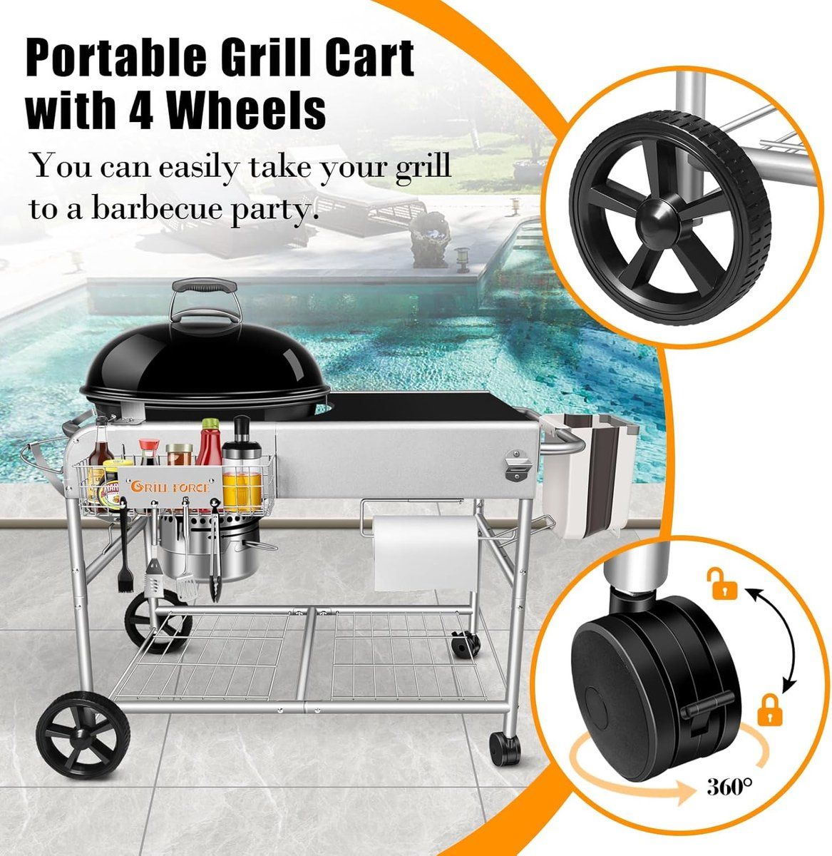 bbq grillwagen voor kogelbarbecue met werktafel en wielen