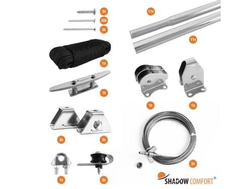 Bevestingingsset katrol incl buizen B 2,00 x L 5,00 m Shadow Comfort - Shadow comfort