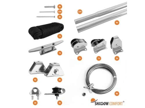 Bevestingingsset katrol incl buizen B 3,70 x L 3,70 m Shadow Comfort - Shadow comfort