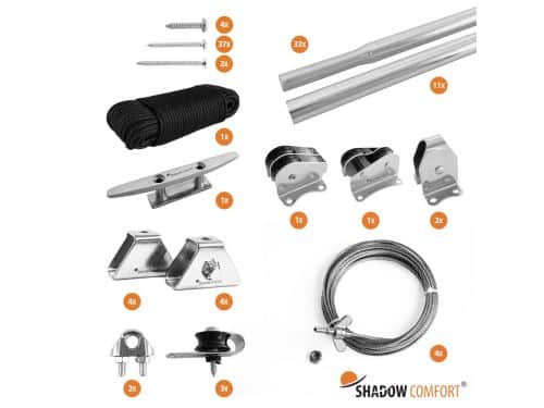 Bevestingingsset katrol incl buizen B 3,70 x L 5,00 m Shadow Comfort - Shadow comfort