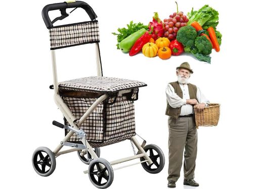 Boodschappentrolley met Zitje - Wandelwagen Ondersteuning - Boodschappen Doen