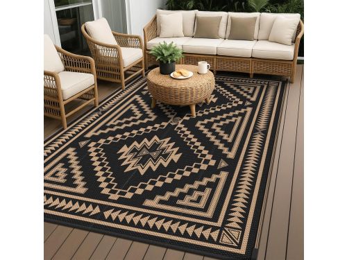Buitenkleed Waterdicht Wasbaar Picknickkleed - 180x275cm - Ruitpatroon Zwart Bruin