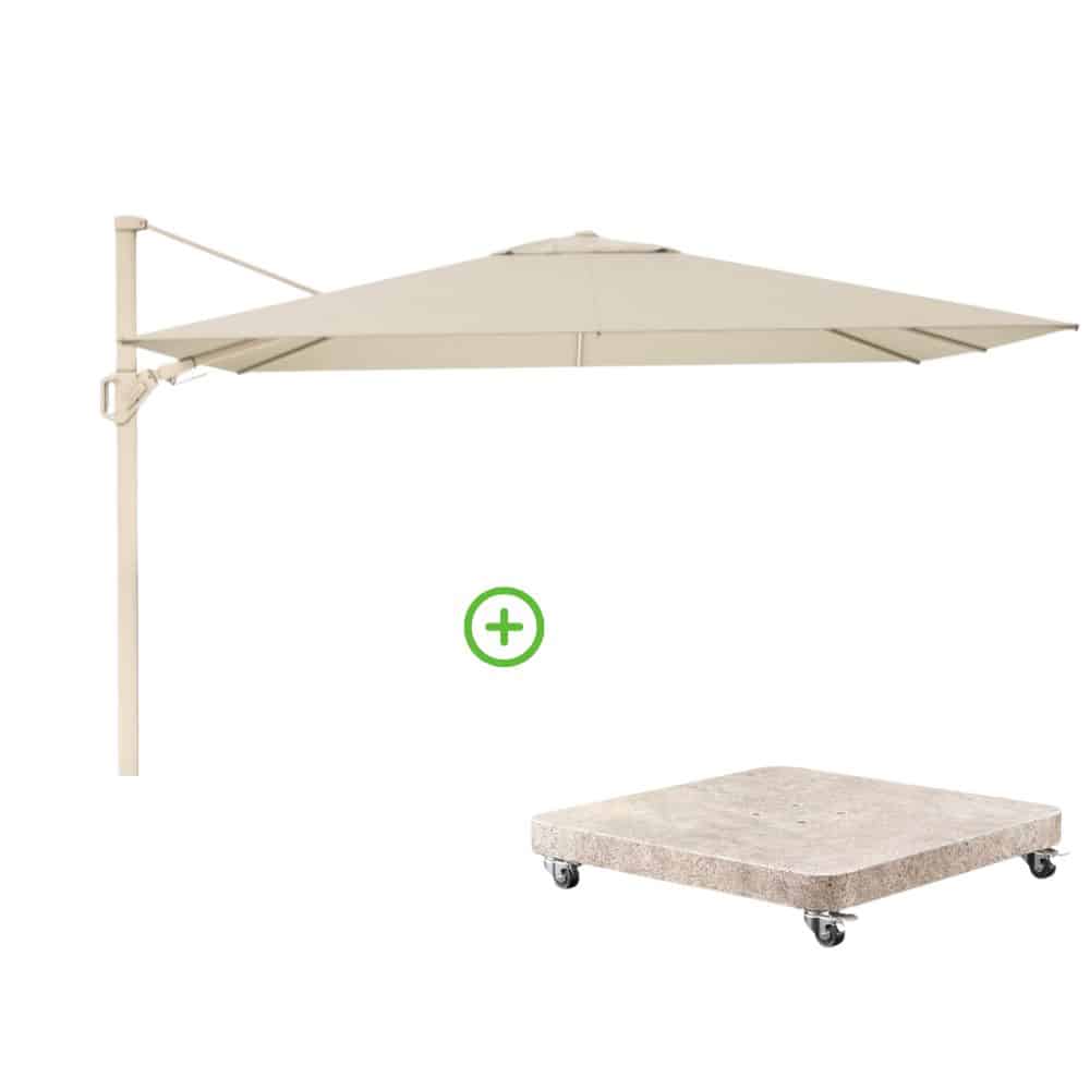 challenger t² zweefparasol premium doek | 260x350cm met venezia rond parasolvoet 90kg | champagne/sandstone