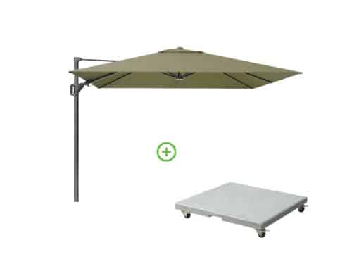 Challenger T² zweefparasol - premium doek | 300x300cm met Rocca parasolvoet 90kg | Lush Green