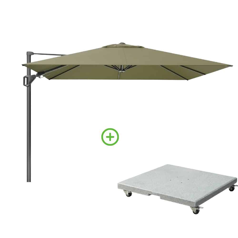 challenger t² zweefparasol premium doek | 300x300cm met rocca parasolvoet 90kg | lush green
