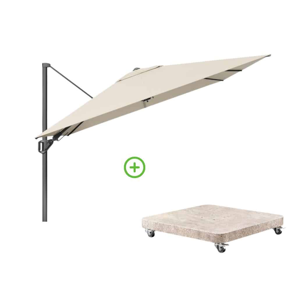 challenger t² zweefparasol premium doek | 300x300cm met venezia rond parasolvoet 90kg | champagne
